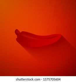 Paper cut Hot chili pepper pod icon isolated on red background. Design for grocery, culinary products, seasoning and spice package, cooking book. Paper art style. Vector Illustration