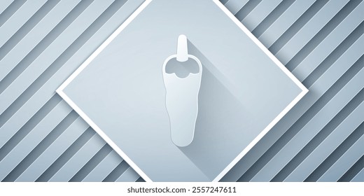 Paper cut Hot chili pepper pod icon isolated on grey background. Design for grocery, culinary products, seasoning and spice package, cooking book. Paper art style. Vector