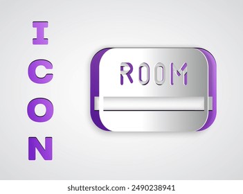 Paper cut Hotel key card from the room icon isolated on grey background. Access control. Touch sensor. System safety, protection. Paper art style. Vector