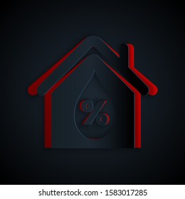 Paper cut House humidity icon isolated on black background. Weather and meteorology, thermometer symbol. Paper art style. Vector Illustration