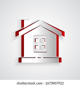 Paper cut House icon isolated on grey background. Home symbol. Paper art style. Vector Illustration