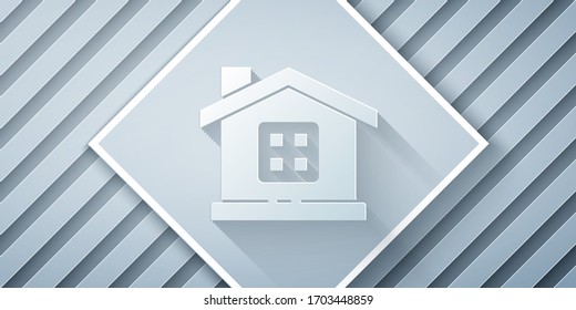Paper cut House icon isolated on grey background. Home symbol. Paper art style. Vector Illustration