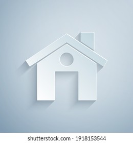 Paper cut House icon isolated on grey background. Home symbol. Paper art style. Vector.