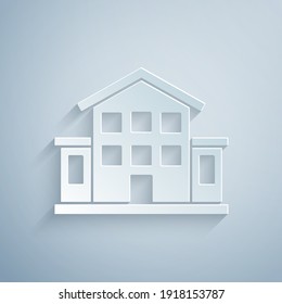Paper cut House icon isolated on grey background. Home symbol. Paper art style. Vector.