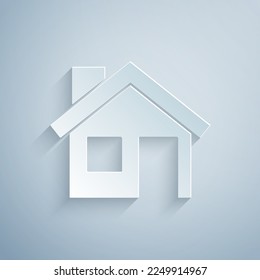 Paper cut House icon isolated on grey background. Home symbol. Paper art style. Vector