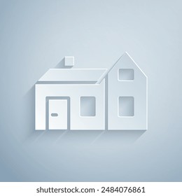Paper cut House icon isolated on grey background. Home symbol. Paper art style. Vector