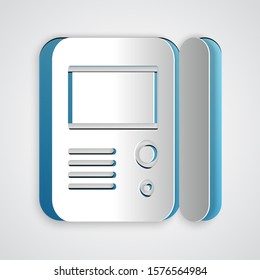 Paper cut House intercom system icon isolated on grey background. Paper art style. Vector Illustration
