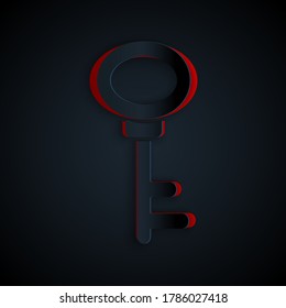 Icono de la llave de la casa de corte de papel aislado en el fondo negro. Estilo de arte de papel. Vector