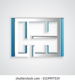 Paper cut House plan icon isolated on grey background. Paper art style. Vector Illustration
