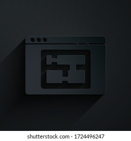Paper cut House plan icon isolated on black background. Paper art style. Vector Illustration