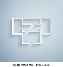 Paper cut House plan icon isolated on grey background. Paper art style. Vector.