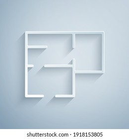 Paper cut House plan icon isolated on grey background. Paper art style. Vector.