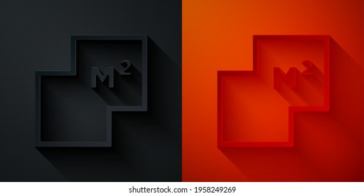 Paper cut House plan icon isolated on black and red background. Paper art style. Vector