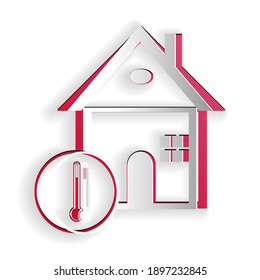 Paper cut House temperature icon isolated on white background. Thermometer icon. Paper art style. Vector.