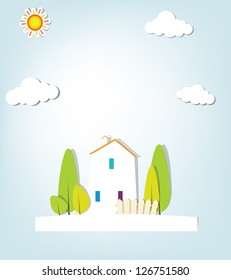 Paper Cut House. Vector Image