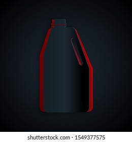 Paper cut Household chemicals blank plastic bottle icon isolated on black background. Liquid detergent or soap, stain remover, laundry bleach. Paper art style. Vector Illustration