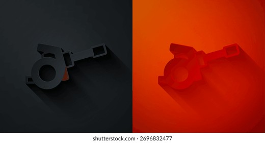 Ícone Howitzer de corte de papel isolado no fundo preto e vermelho. Atirar de uma arma. Artilharia. Estilo da arte do papel. Vetor