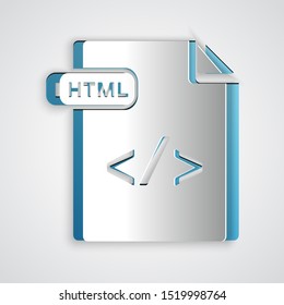 Paper cut HTML file document. Download html button icon isolated on grey background. HTML file symbol. Markup language symbol. Paper art style. Vector Illustration