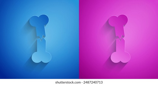 Paper cut Human broken bone icon isolated on blue and purple background. Paper art style. Vector