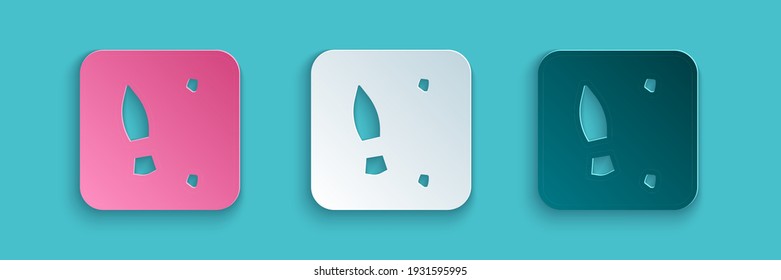 Paper cut Human footprints shoes icon isolated on blue background. Shoes sole. Paper art style. Vector