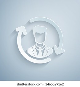 Paper cut Human resources icon isolated on grey background. Concept of human resources management, professional staff research, head hunter job. Paper art style. Vector Illustration