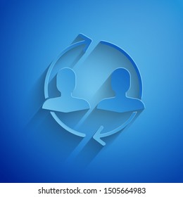 Paper cut Human resources icon isolated on blue background. Concept of human resources management, professional staff research, head hunter job. Paper art style. Vector Illustration