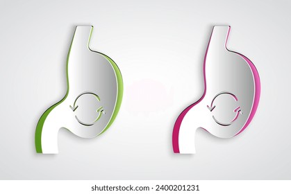 Paper cut Human stomach health icon isolated on grey background. Paper art style. Vector