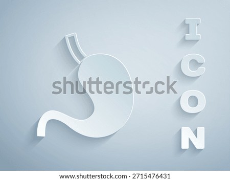 Paper cut Human stomach icon isolated on grey background. Paper art style. Vector