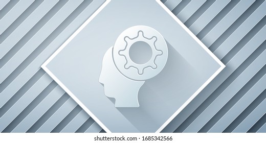 Paper cut Human and virus icon isolated on grey background. Corona virus 2019-nCoV. Bacteria and germs, cell cancer, microbe, fungi. Paper art style. Vector Illustration