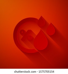 Paper cut Humidity icon isolated on red background. Weather and meteorology, thermometer symbol. Paper art style. Vector Illustration
