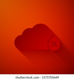 Paper cut Humidity icon isolated on red background. Weather and meteorology, cloud, thermometer symbol. Paper art style. Vector Illustration