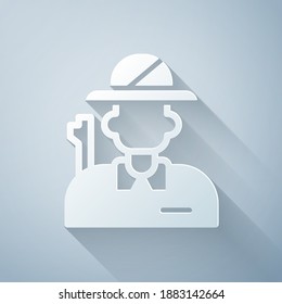 Paper cut Hunter icon isolated on grey background. Paper art style. Vector