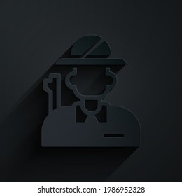 Paper cut Hunter icon isolated on black background. Paper art style. Vector