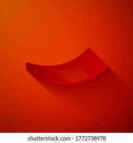 Paper cut Hunting horn icon isolated on red background. Paper art style. Vector