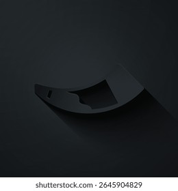 Paper cut Hunting horn icon isolated on black background. Paper art style. Vector