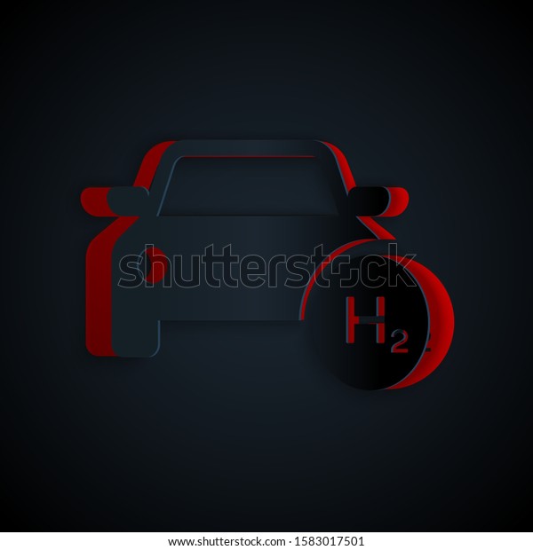 Paper cut\
Hydrogen car icon isolated on black background. H2 station sign.\
Hydrogen fuel cell car eco environment friendly zero emission.\
Paper art style. Vector\
Illustration