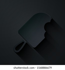 Paper cut Ice cream icon isolated on black background. Sweet symbol. Paper art style. Vector Illustration