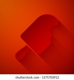 Paper cut Ice cream icon isolated on red background. Sweet symbol. Paper art style. Vector Illustration