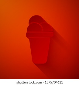 Paper cut Ice cream icon isolated on red background. Sweet symbol. Paper art style. Vector Illustration
