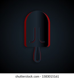 Paper cut Ice cream icon isolated on black background. Sweet symbol. Paper art style. Vector Illustration
