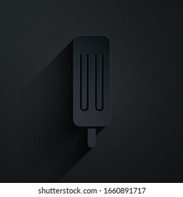 Paper cut Ice cream icon isolated on black background. Sweet symbol. Paper art style. Vector Illustration