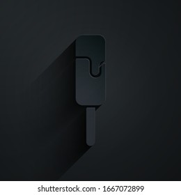Paper cut Ice cream icon isolated on black background. Sweet symbol. Paper art style. Vector Illustration
