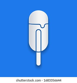 Paper cut Ice cream icon isolated on blue background. Sweet symbol. Paper art style. Vector Illustration