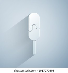 Paper cut Ice cream icon isolated on grey background. Sweet symbol. Paper art style. Vector