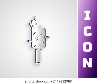Paper cut Ice cream icon isolated on grey background. Sweet symbol. Paper art style. Vector
