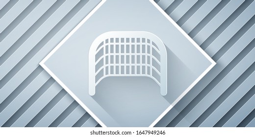 Paper cut Ice hockey goal with net for goalkeeper icon isolated on grey background. Paper art style. Vector Illustration