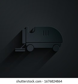 Paper cut Ice resurfacer icon isolated on black background. Ice resurfacing machine on rink. Cleaner for ice rink and stadium. Paper art style. Vector Illustration