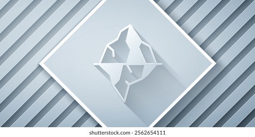 Paper cut Iceberg icon isolated on grey background. Paper art style. Vector