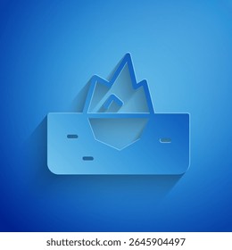 Paper cut Iceberg icon isolated on blue background. Paper art style. Vector