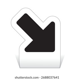 Icono de corte de papel con punto de flecha derecha inferior en negro, Ilustración vectorial aislada, eps